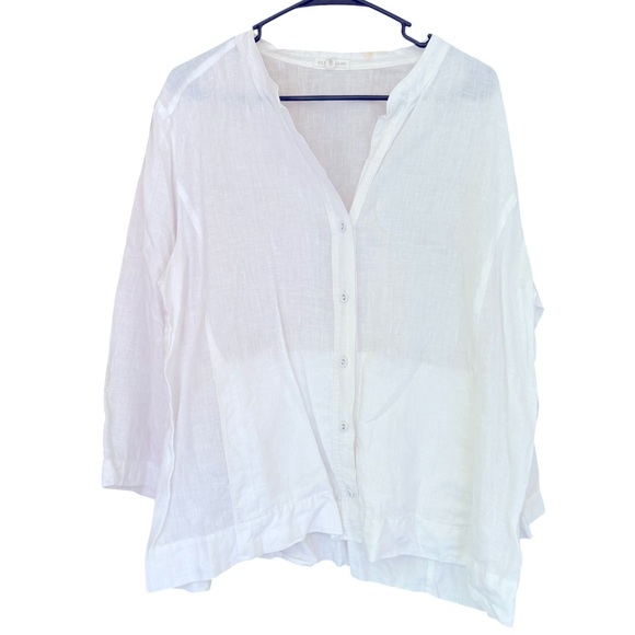Eileen Fisher White Irish Linen Blouse 3/4 Sleeve. Covered Buttons. Women’s XL. - Picture 7 of 7